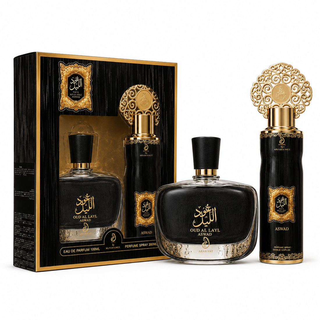 Arabiyat Oud Al Layal Aswad Gift Set (Eau de Parfum 100ml + Perfume Spray 200ml)