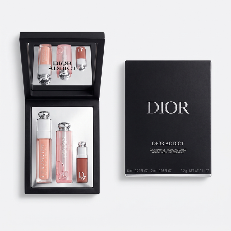Dior Addict Natural Glow Lip Essentials set with Lip Glow Oil, tray and box