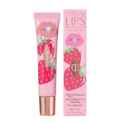 Charlotte Tilbury Unreal Lips Nectar Oil Strawberry Vanilla tube and box
