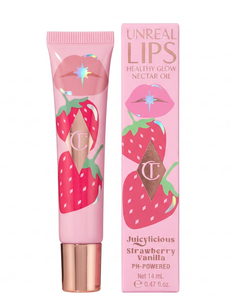 Charlotte Tilbury Unreal Lips Nectar Oil Strawberry Vanilla tube and box