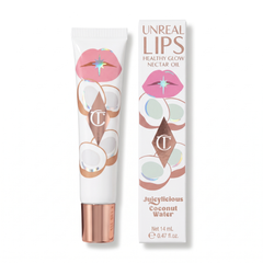 Charlotte Tilbury Unreal Lips Nectar Oil Coconut Water tube and box