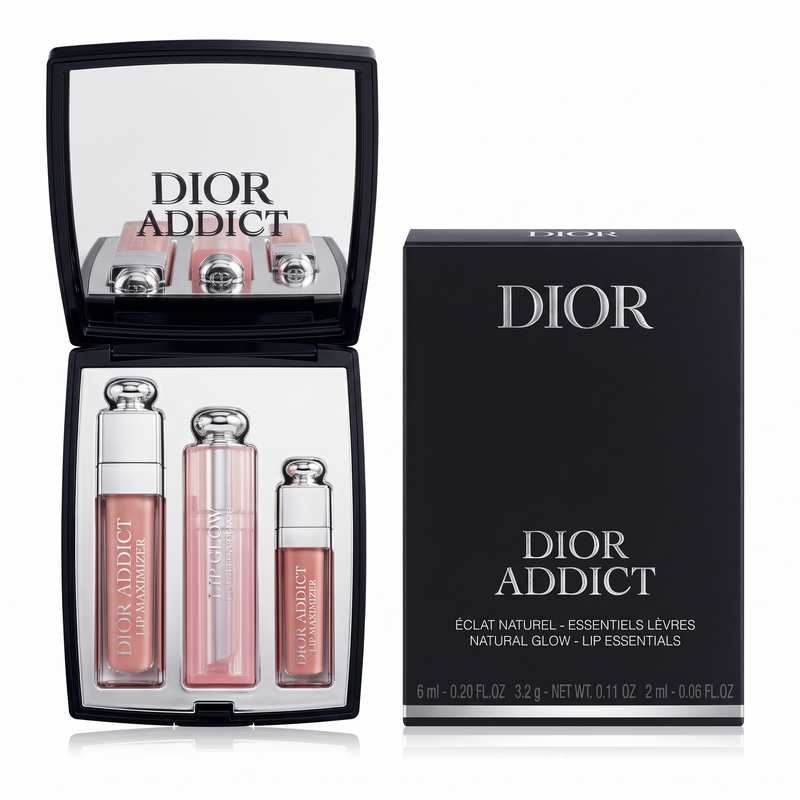 Dior Addict Natural Glow Lip Essentials set with lip balm, compact and box