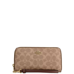 Coach Brown Signature Zip Around Wallet