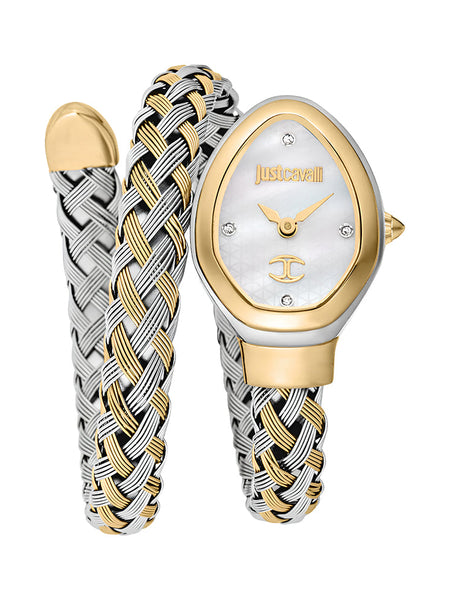 Just Cavalli Novara JC1L264M0055 two tone braided watch mother of pearl dial