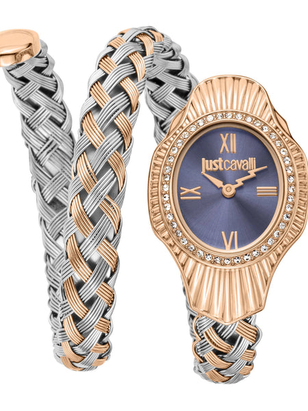 Just Cavalli Twined JC1L305M0065 two tone braided watch with night blue dial