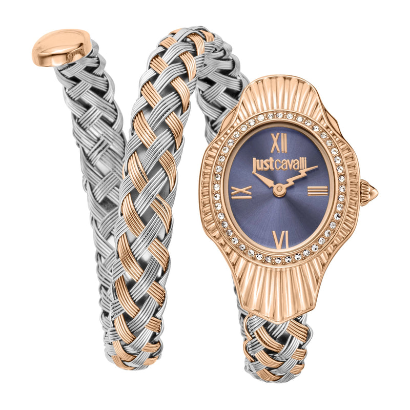 Just Cavalli Twined JC1L305M0065 two tone braided watch with night blue dial