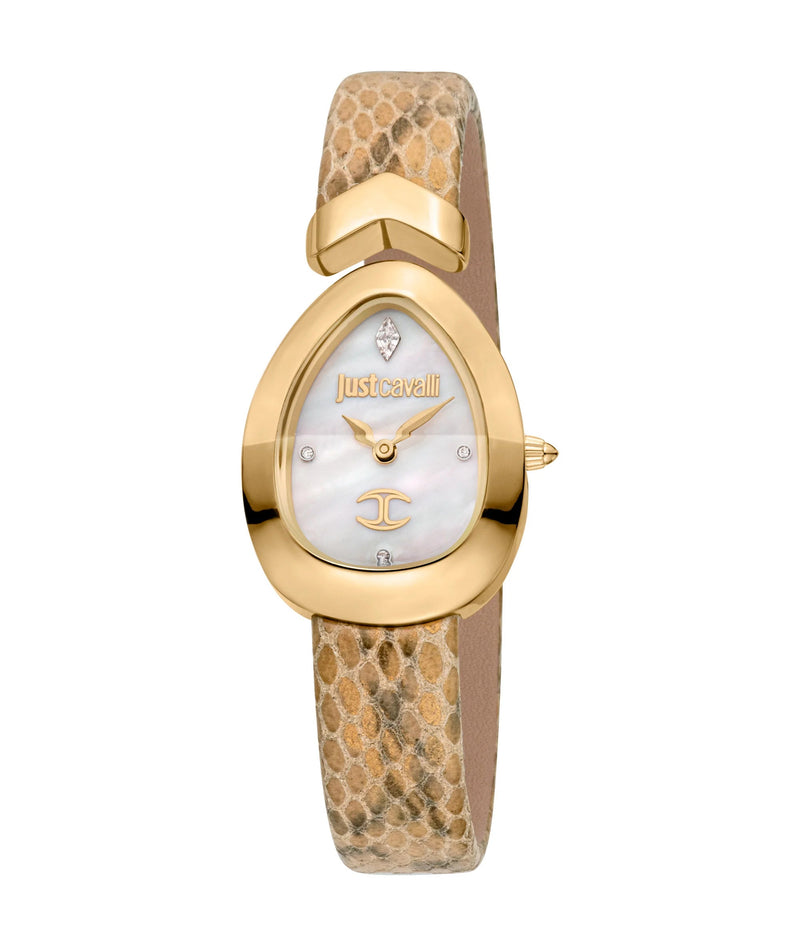Just Cavalli Diversa Snake JC1L321L0025 gold watch cream leather strap