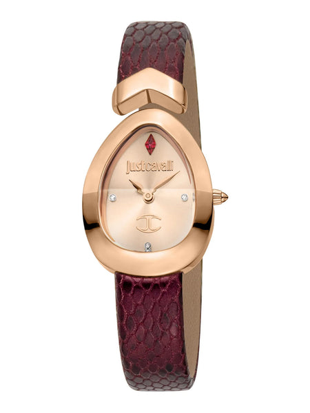 Just Cavalli Diversa Snake JC1L321L0045 rose gold watch wine red leather strap