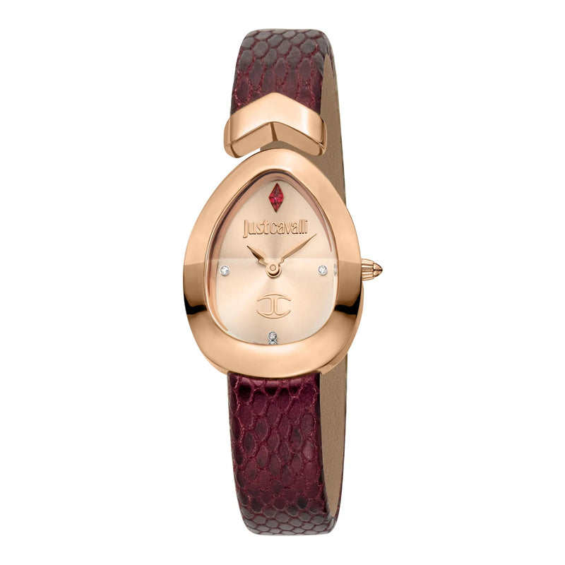 Just Cavalli Diversa Snake JC1L321L0045 rose gold watch wine red leather strap