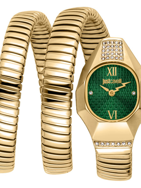 Just Cavalli Lunara JC1L397M0045 gold coil snake watch green dial