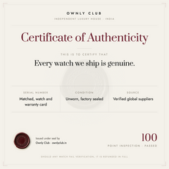 Ownly Club Certificate of Authenticity for watches