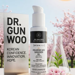 Dr. Gun Woo skincare product with cherry blossoms