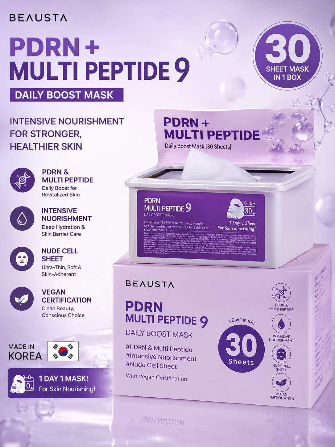 Beausta PDRN + Multi Peptide 9 Daily Boost Mask 30 Sheets