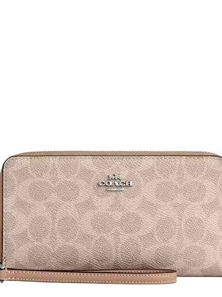 Coach Taupe Signature Zip Around Wallet