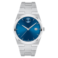 Movado Bold Quest 40mm steel watch with blue sunray dial