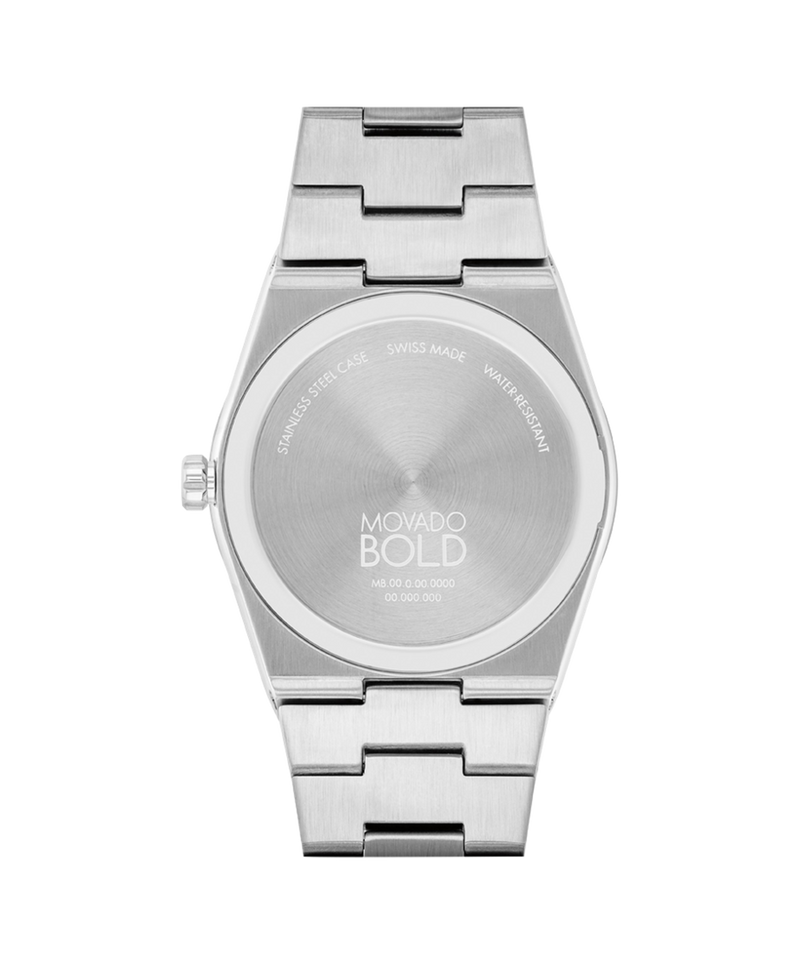 Movado Bold Quest blue dial watch, angled view