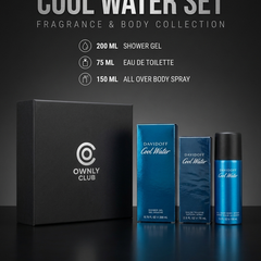 Davidoff Cool Water gift set with eau de toilette, shower gel and all over body spray boxed by Ownly Club
