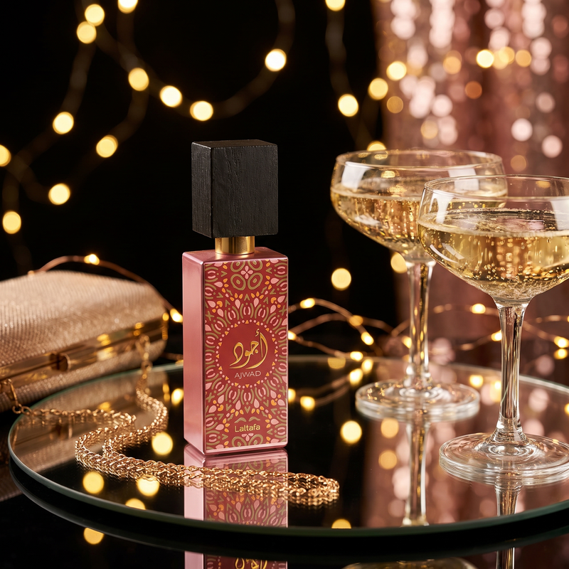 Lattafa Ajwad Pink to Pink with champagne for an evening out