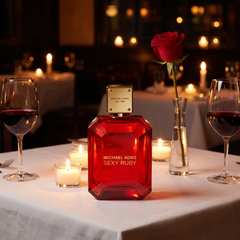 Michael Kors Sexy Ruby on a candlelit date-night table