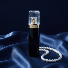 Hugo Boss Nuit on midnight-blue silk with pearls