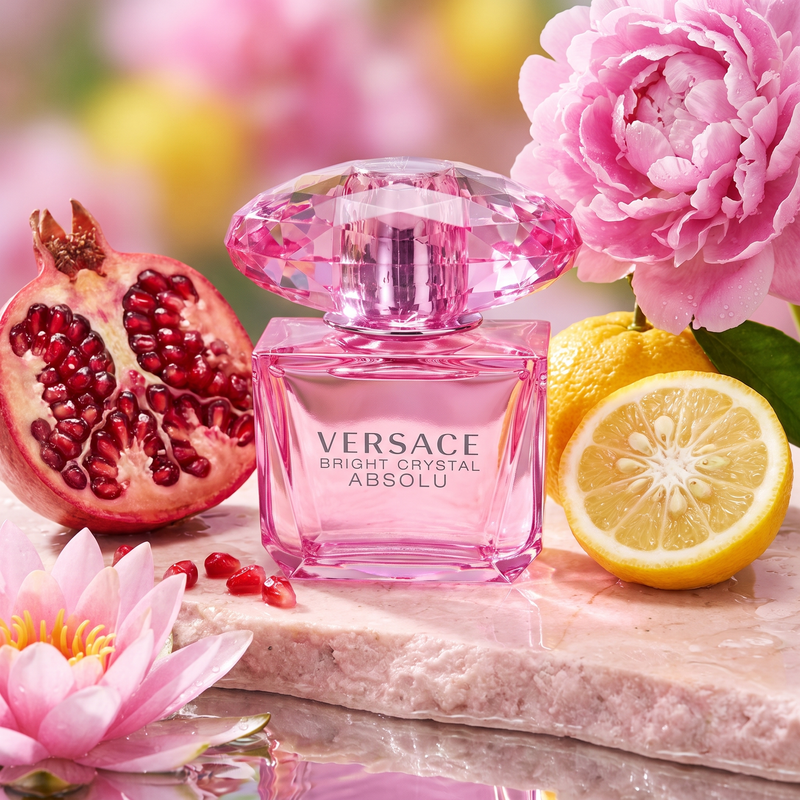 Versace Bright Crystal Absolu with pomegranate, yuzu, peony and lotus