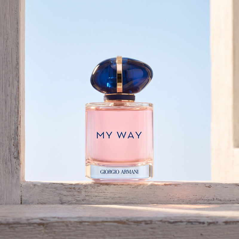 Giorgio Armani My Way on a window ledge against the sky
