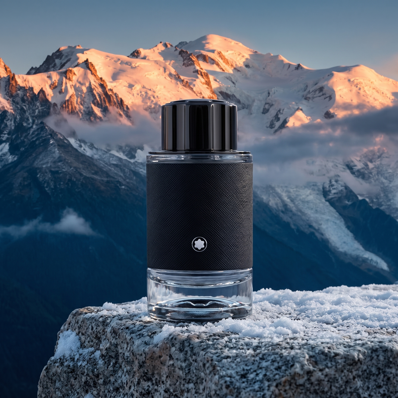Montblanc Explorer Extreme on a snowy mountain ledge at dusk
