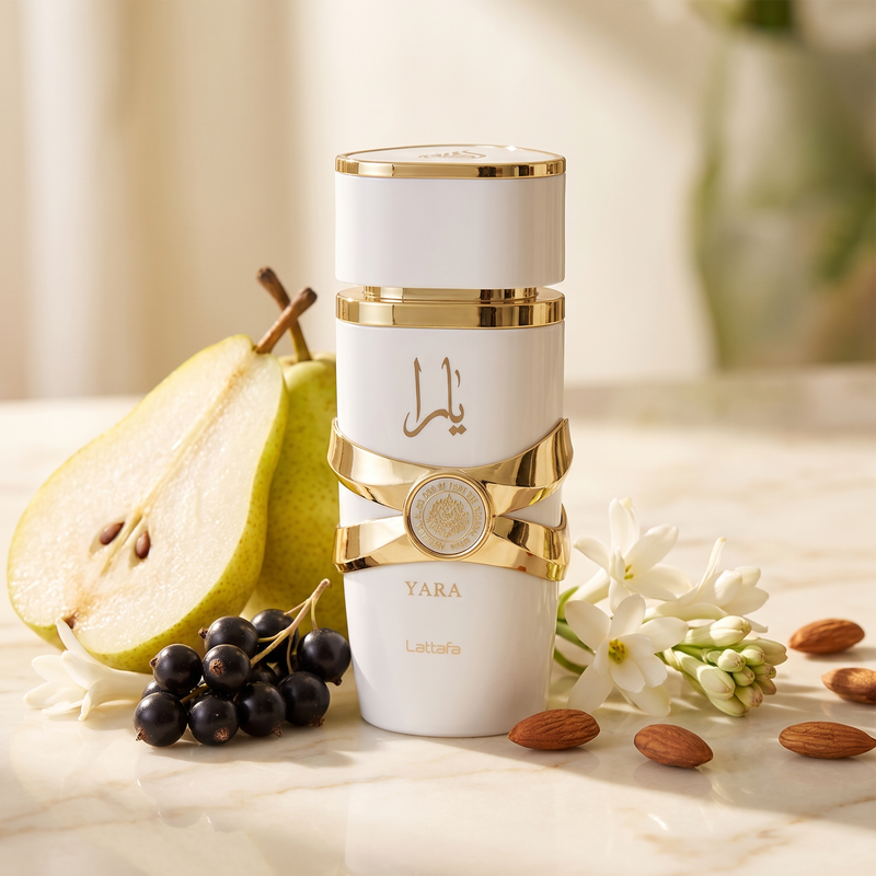 Lattafa Yara Moi with pear, blackcurrant, tuberose and almonds
