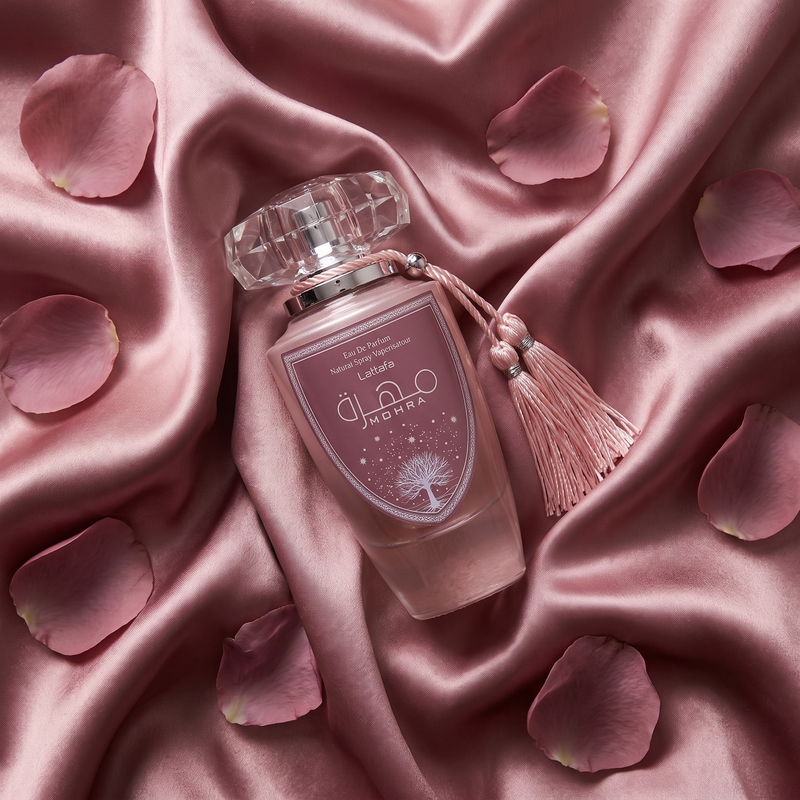 Lattafa Mohra Silky Rose in dusty pink silk