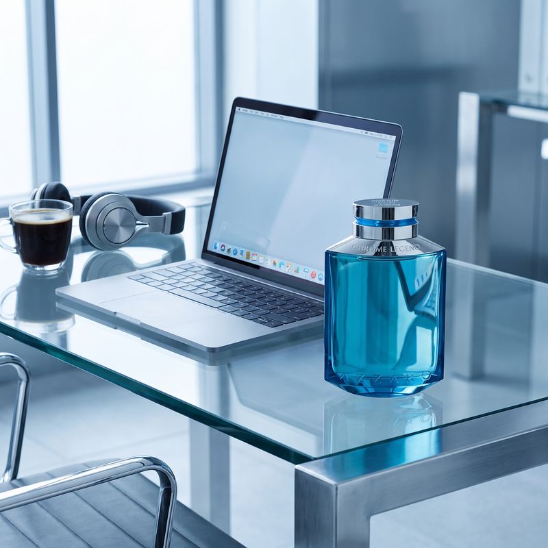 Azzaro Chrome Legend on a modern office desk