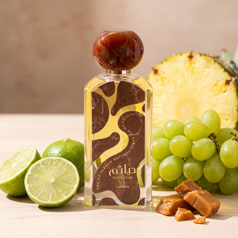 Lattafa Hayaatim with lime, grapes, pineapple and caramel