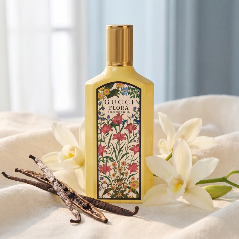Gucci Flora Gorgeous Orchid with vanilla pods and orchids