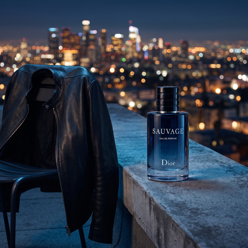 Dior Sauvage EDP on a city rooftop at night