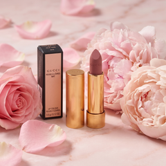 Gucci Mat 210 Julie Rose lipstick in a luxury scene