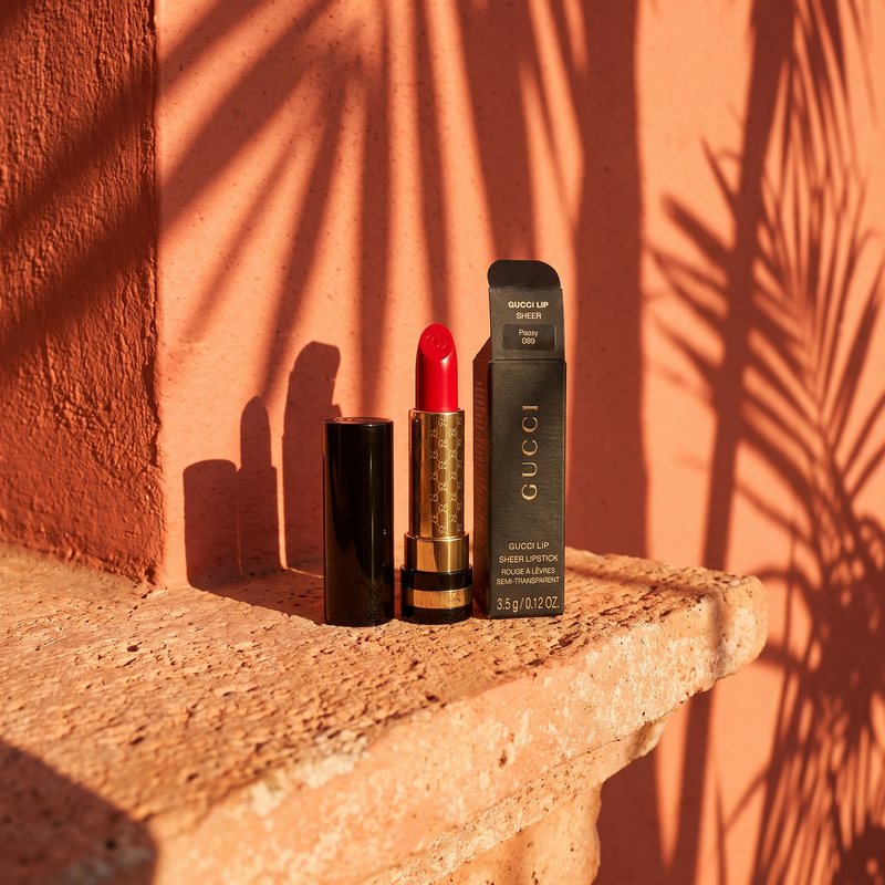 Gucci Sheer Lipstick 660 Poppy editorial still life