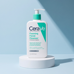 CeraVe Foaming Cleanser on a minimalist plinth