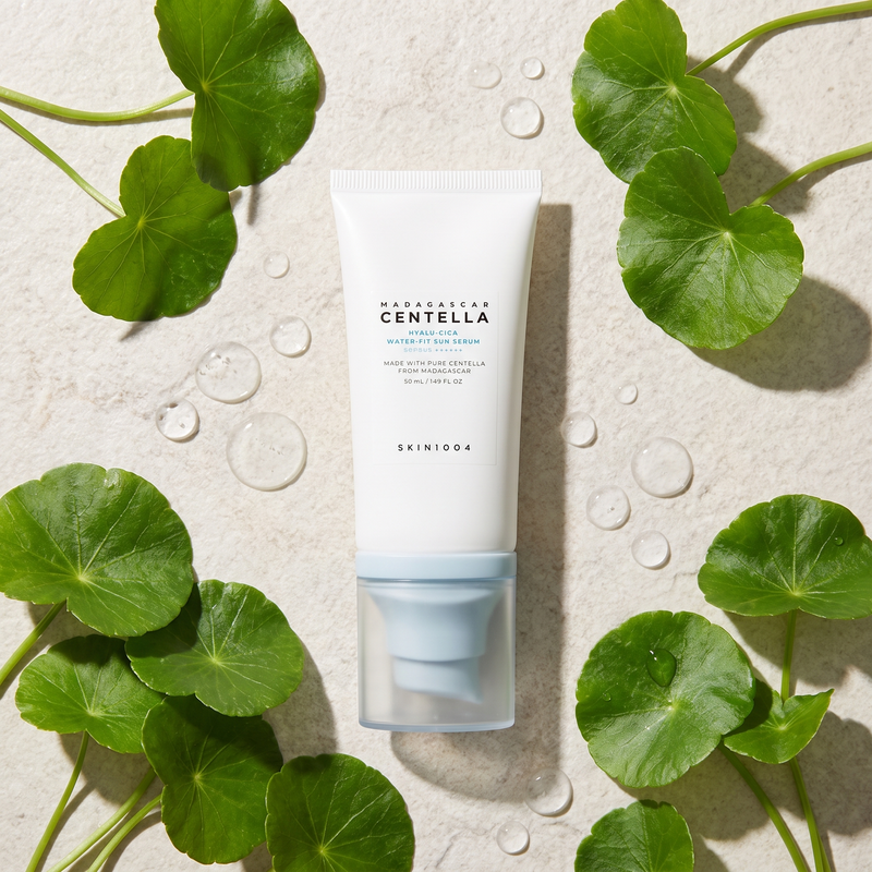 SKIN1004 Centella Hyalu-Cica Sun Serum SPF50+ with centella asiatica leaves