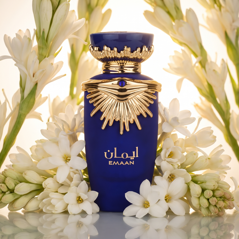 Lattafa Emaan in white flowers