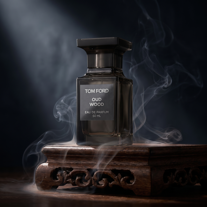 Tom Ford Oud Wood in incense smoke
