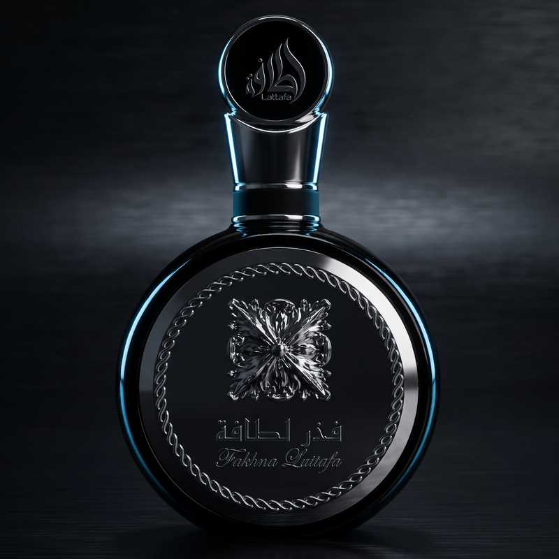 Lattafa Fakhar Black on brushed black metal