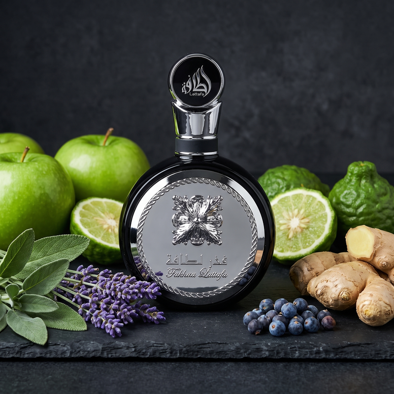 Lattafa Fakhar Black with apple, ginger, lavender and sage