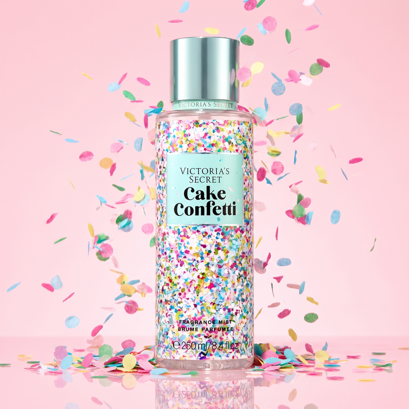 Victoria's Secret Cake Confetti body mist in falling confetti