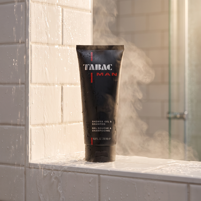 Tabac Original Shower Gel in a morning shower