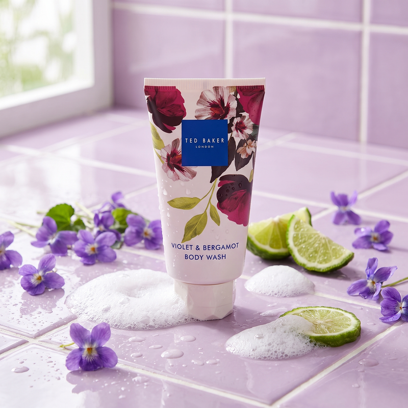 Ted Baker Violet and Bergamot Body Wash with violets, bergamot and lather