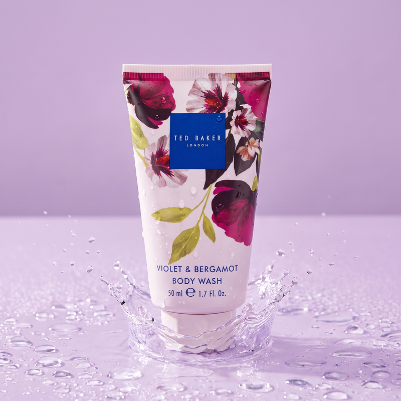 Ted Baker Violet and Bergamot Body Wash with a water splash