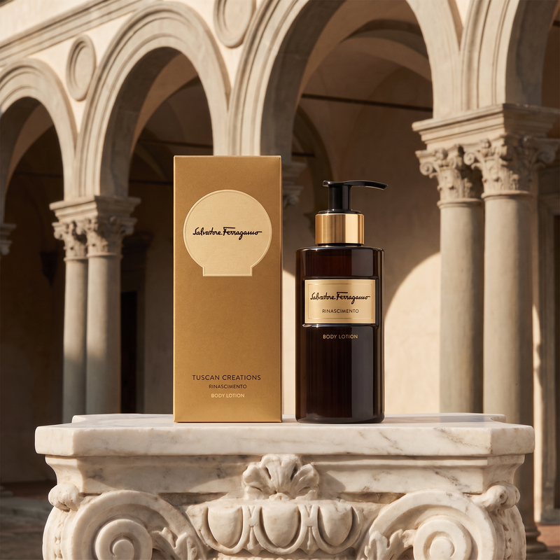 Salvatore Ferragamo Rinascimento Body Lotion on Renaissance marble