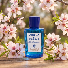 Acqua di Parma Blu Mediterraneo Mandorlo di Sicilia among almond blossoms
