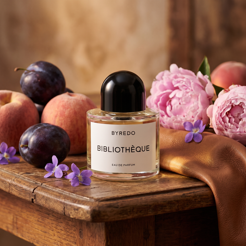 Byredo Bibliotheque with plum, peach, violet and leather
