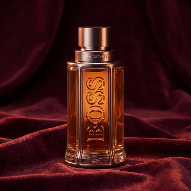 Hugo Boss The Scent on burgundy velvet