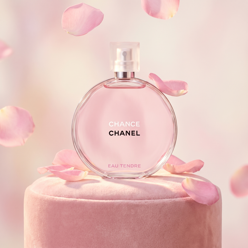 Chanel Chance Eau Tendre EDT among pink petals